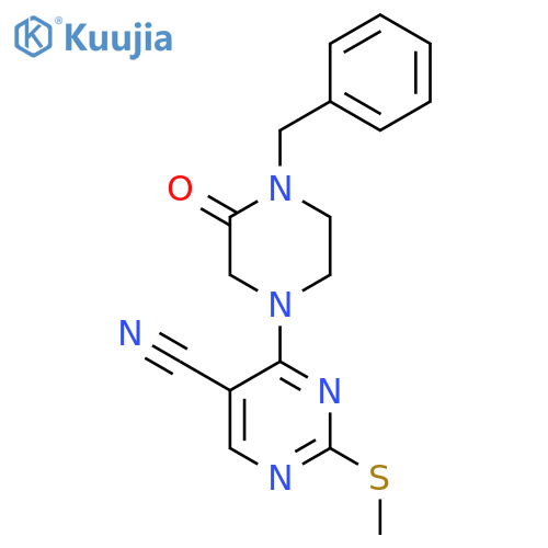 4-(4-Benzyl-3-oxopiperazin-1-yl)-2-(methylsulfanyl)pyrimidine-5-carbonitrile structure