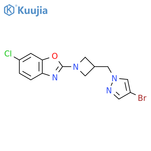 2-{3-[(4-bromo-1H-pyrazol-1-yl)methyl]azetidin-1-yl}-6-chloro-1,3-benzoxazole structure