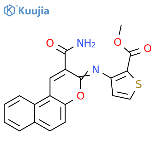 methyl 3-{[(3Z)-2-carbamoyl-3H-benzo[f]chromen-3-ylidene]amino}thiophene-2-carboxylate structure