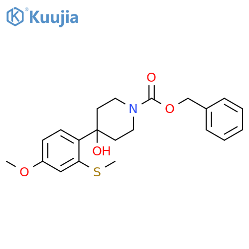 1-Piperidinecarboxylic acid,4-hydroxy-4-[4-methoxy-2-(methylthio)phenyl]-, phenylmethyl ester structure