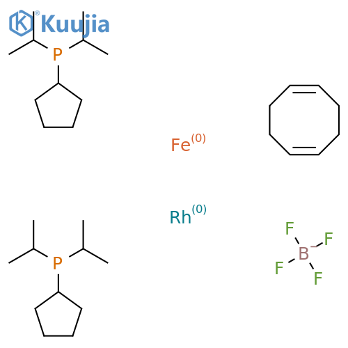 1,1'-Bis(di-i-propylphosphino)ferrocene(1,5-cyclooctadiene)rhodium(I) tetrafluoroborate structure