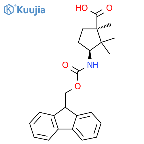 (1R,3S)-3-({(9H-fluoren-9-yl)methoxycarbonyl}amino)-1,2,2-trimethylcyclopentane-1-carboxylic acid structure