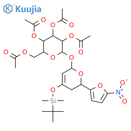 β-D-Glucopyranoside, (2S,6S)-4-[[(1,1-dimethylethyl)dimethylsilyl]oxy]-5,6-dihydro-6-(5-nitro-2-furanyl)-2H-pyran-2-yl, 2,3,4,6-tetraacetate structure
