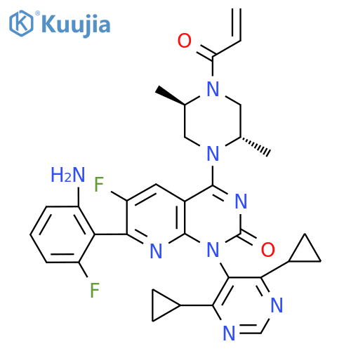 7-(2-amino-6-fluorophenyl)-1-(4,6-dicyclopropylpyrimidin-5-yl)-4-[(2S,5R)-2,5-dimethyl-4-prop-2-enoylpiperazin-1-yl]-6-fluoropyrido[2,3-d]pyrimidin-2-one structure