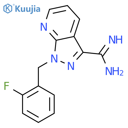 1-[(2-fluorophenyl)methyl]-1H-pyrazolo[3,4-b]pyridine-3-carboximidamide structure