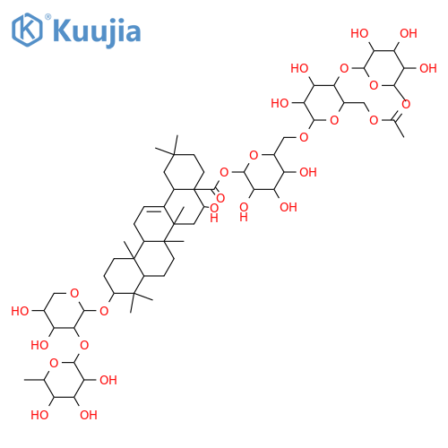 3,16-Dihydroxy-12-oleanen-28-oic acid; (3β,16α)-form, 3-O-[α-L-Rhamnopyranosyl-(1→2)-α-L-arabinopyranoside], 28-O-[α-L-rhamnopyranosyl-(1→4)-6-O-acetyl-β-D-glucopyranosyl-(1→6)-β-D-glucopyranosyl] ester structure