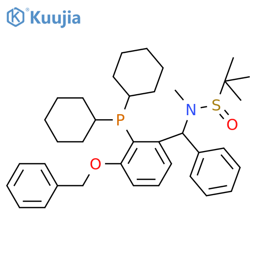 (R)-N-[(R)-[3-(Benzyloxy)-2-(dicyclohexylphosphino)phenyl](phenyl)methyl]-N,2-dimethylpropane-2-sulfinamide structure