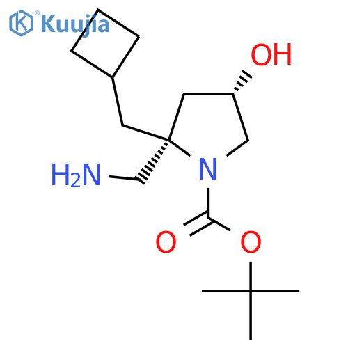 tert-butyl (2S,4S)-2-(aminomethyl)-2-(cyclobutylmethyl)-4-hydroxy-pyrrolidine-1-carboxylate structure