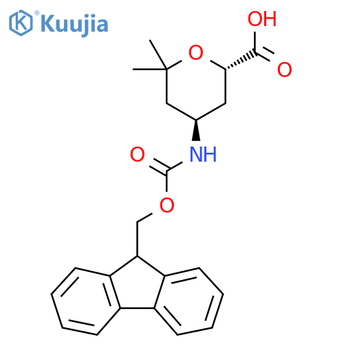 rac-(2R,4S)-4-({(9H-fluoren-9-yl)methoxycarbonyl}amino)-6,6-dimethyloxane-2-carboxylic acid structure
