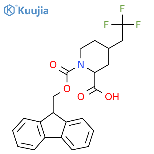 1-{(9H-fluoren-9-yl)methoxycarbonyl}-4-(2,2,2-trifluoroethyl)piperidine-2-carboxylic acid structure