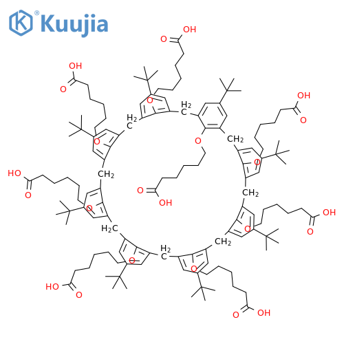 Hexanoic acid, 6,6',6'',6''',6'''',6''''',6'''''',6'''''''-[[5,11,17,23,29,35,41,47-octakis(1,1-dimethylethyl)nonacyclo[43.3.1.13,7.19,13.115,19.121,25.127,31.133,37.139,43]hexapentaconta-1(49),3,5,7(56),9,11,13(55),15,17,19(54),21,23,25(53),27,29,31(52),33,35,37(51),39,41,43(50),45,47-tetracosaene-49,50,51,52,53,54,55,56-octayl]octakis(oxy)]octakis- (9CI) structure