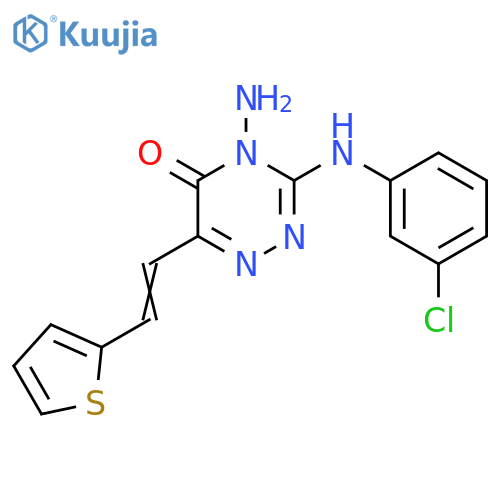 4-Amino-3-(3-chloroanilino)-6-[2-(2-thienyl)vinyl]-1,2,4-triazin-5(4H)-one structure