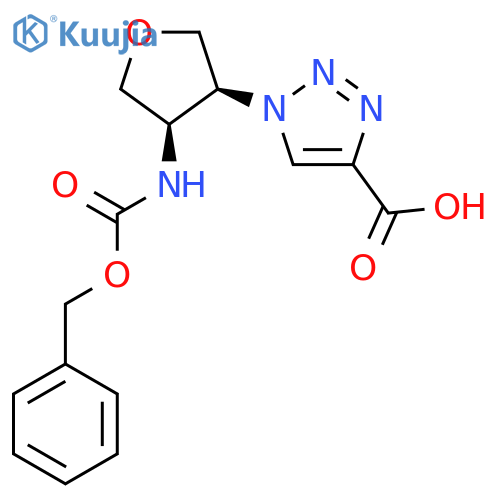 rac-1-(3R,4S)-4-{(benzyloxy)carbonylamino}oxolan-3-yl-1H-1,2,3-triazole-4-carboxylic acid structure