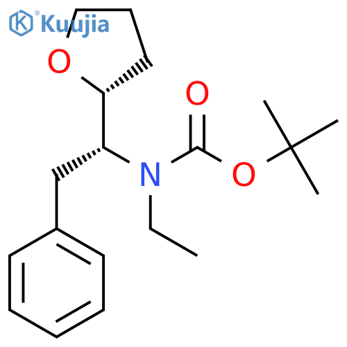 tert-butyl N-ethyl-N-(1R)-1-(2R)-oxolan-2-yl-2-phenylethylcarbamate structure