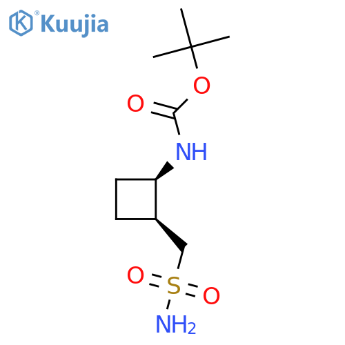 rac-tert-butyl N-[(1R,2S)-2-(sulfamoylmethyl)cyclobutyl]carbamate structure