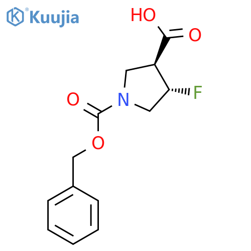 rac-(3R,4R)-1-(benzyloxy)carbonyl-4-fluoropyrrolidine-3-carboxylic acid structure
