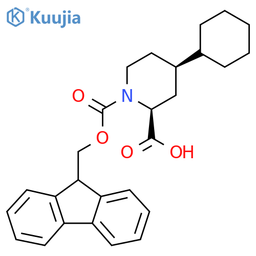 rac-(2R,4S)-4-cyclohexyl-1-{(9H-fluoren-9-yl)methoxycarbonyl}piperidine-2-carboxylic acid structure