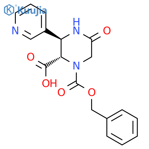 rac-(2R,3S)-1-(benzyloxy)carbonyl-5-oxo-3-(pyridin-3-yl)piperazine-2-carboxylic acid structure