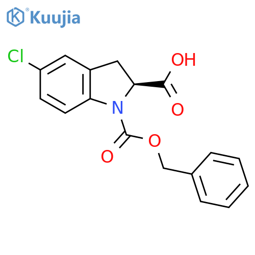 (2S)-1-[(benzyloxy)carbonyl]-5-chloro-2,3-dihydro-1H-indole-2-carboxylic acid structure