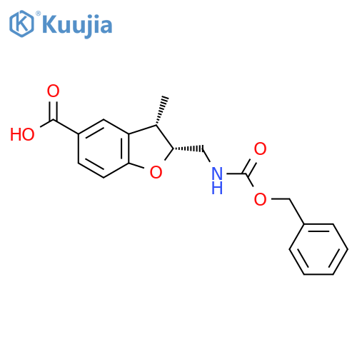 rac-(2R,3S)-2-({(benzyloxy)carbonylamino}methyl)-3-methyl-2,3-dihydro-1-benzofuran-5-carboxylic acid structure