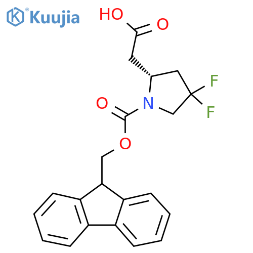 2-[(2R)-1-{[(9H-fluoren-9-yl)methoxy]carbonyl}-4,4-difluoropyrrolidin-2-yl]acetic acid structure