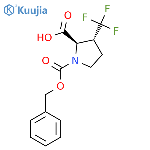 (2R,3R)-1-(benzyloxy)carbonyl-3-(trifluoromethyl)pyrrolidine-2-carboxylic acid structure