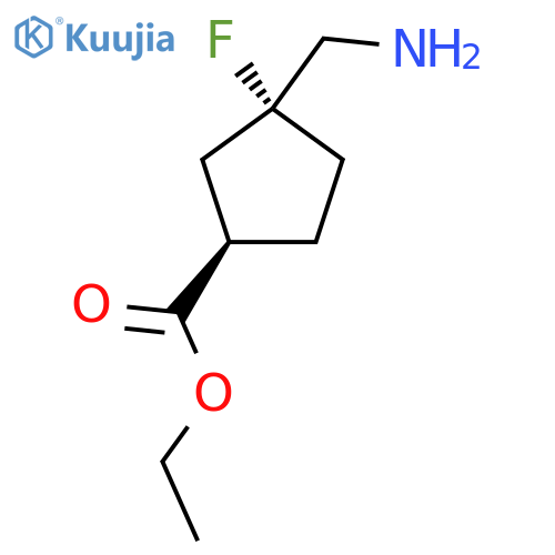 rac-ethyl (1R,3R)-3-(aminomethyl)-3-fluorocyclopentane-1-carboxylate structure