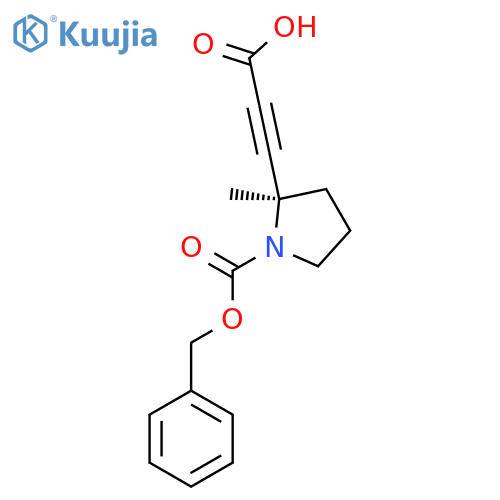 3-(2R)-1-(benzyloxy)carbonyl-2-methylpyrrolidin-2-ylprop-2-ynoic acid structure