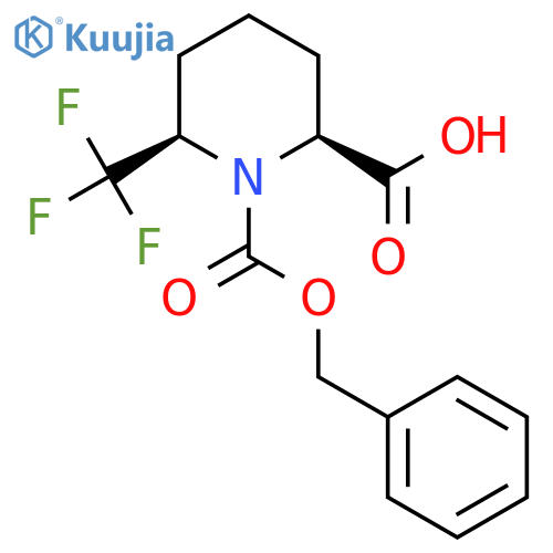 rac-(2R,6S)-1-(benzyloxy)carbonyl-6-(trifluoromethyl)piperidine-2-carboxylic acid structure