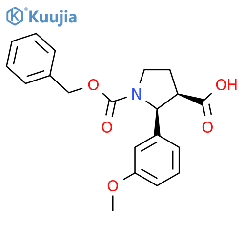 rac-(2R,3S)-1-(benzyloxy)carbonyl-2-(3-methoxyphenyl)pyrrolidine-3-carboxylic acid structure