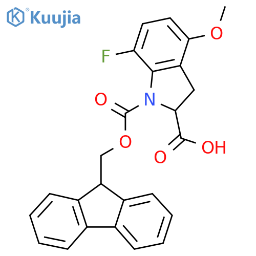 1-{(9H-fluoren-9-yl)methoxycarbonyl}-7-fluoro-4-methoxy-2,3-dihydro-1H-indole-2-carboxylic acid structure
