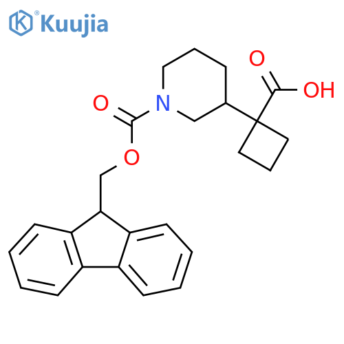 1-(1-{(9H-fluoren-9-yl)methoxycarbonyl}piperidin-3-yl)cyclobutane-1-carboxylic acid structure