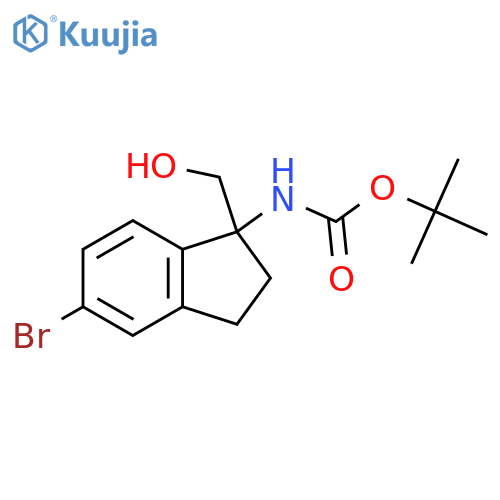 tert-butyl N-[5-bromo-1-(hydroxymethyl)-2,3-dihydro-1H-inden-1-yl]carbamate structure