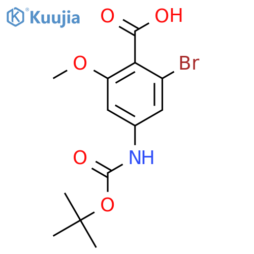 2-bromo-4-{(tert-butoxy)carbonylamino}-6-methoxybenzoic acid structure