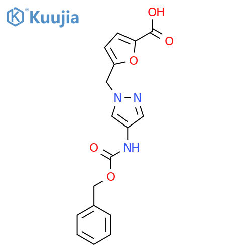 5-(4-{(benzyloxy)carbonylamino}-1H-pyrazol-1-yl)methylfuran-2-carboxylic acid structure