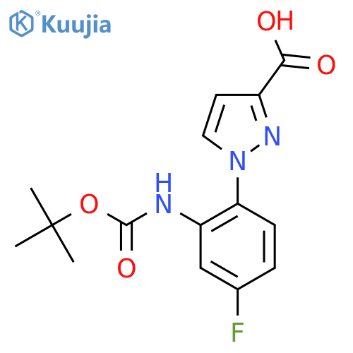 1-(2-{(tert-butoxy)carbonylamino}-4-fluorophenyl)-1H-pyrazole-3-carboxylic acid structure