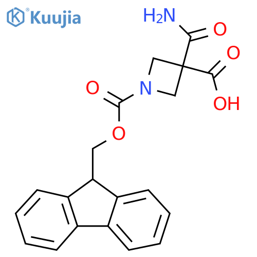 3-carbamoyl-1-{(9H-fluoren-9-yl)methoxycarbonyl}azetidine-3-carboxylic acid structure
