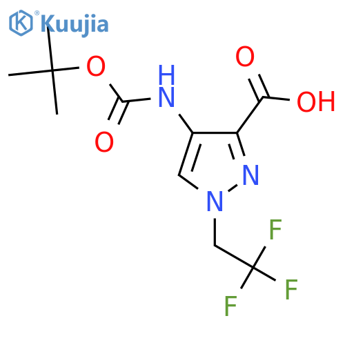 4-{(tert-butoxy)carbonylamino}-1-(2,2,2-trifluoroethyl)-1H-pyrazole-3-carboxylic acid structure