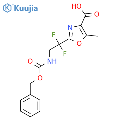 2-(2-{(benzyloxy)carbonylamino}-1,1-difluoroethyl)-5-methyl-1,3-oxazole-4-carboxylic acid structure