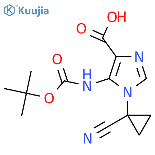 5-{[(tert-butoxy)carbonyl]amino}-1-(1-cyanocyclopropyl)-1H-imidazole-4-carboxylic acid structure
