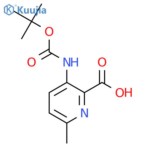 3-{(tert-butoxy)carbonylamino}-6-methylpyridine-2-carboxylic acid structure