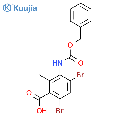 3-{(benzyloxy)carbonylamino}-4,6-dibromo-2-methylbenzoic acid structure
