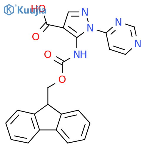 5-({(9H-fluoren-9-yl)methoxycarbonyl}amino)-1-(pyrimidin-4-yl)-1H-pyrazole-4-carboxylic acid structure