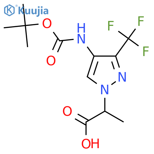 2-(4-{(tert-butoxy)carbonylamino}-3-(trifluoromethyl)-1H-pyrazol-1-yl)propanoic acid structure