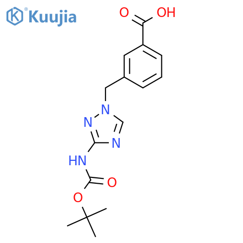 3-[(3-{[(tert-butoxy)carbonyl]amino}-1H-1,2,4-triazol-1-yl)methyl]benzoic acid structure
