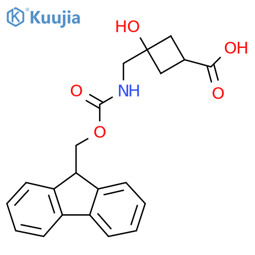 (1r,3r)-3-({(9H-fluoren-9-yl)methoxycarbonyl}amino)methyl-3-hydroxycyclobutane-1-carboxylic acid structure