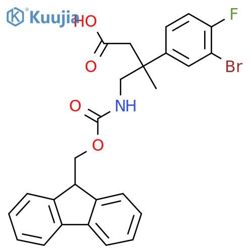 3-(3-bromo-4-fluorophenyl)-4-({(9H-fluoren-9-yl)methoxycarbonyl}amino)-3-methylbutanoic acid structure