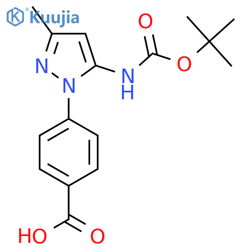4-(5-{(tert-butoxy)carbonylamino}-3-methyl-1H-pyrazol-1-yl)benzoic acid structure
