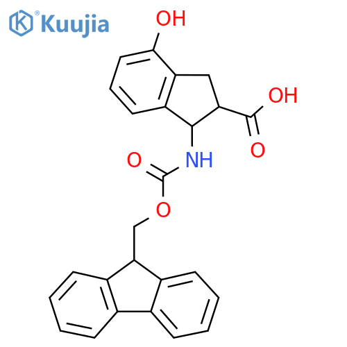 1-({(9H-fluoren-9-yl)methoxycarbonyl}amino)-4-hydroxy-2,3-dihydro-1H-indene-2-carboxylic acid structure