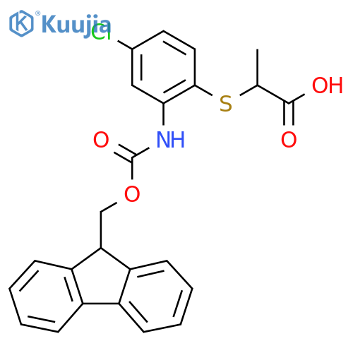 2-{4-chloro-2-({(9H-fluoren-9-yl)methoxycarbonyl}amino)phenylsulfanyl}propanoic acid structure